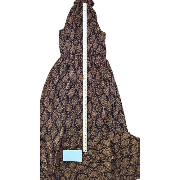 MINKPINK Bedouin Beauty Smocked Collar Flounce Hem Orange & Black Midi Dress M - Picture 3 of 8